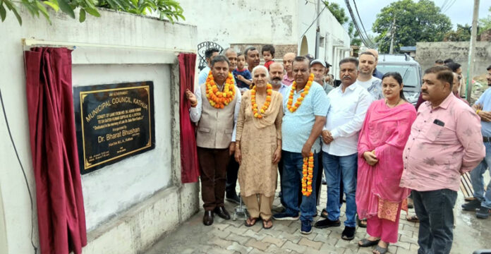 MLA Kathua inaugurating development works in Krishna Colony, on Wednesday.