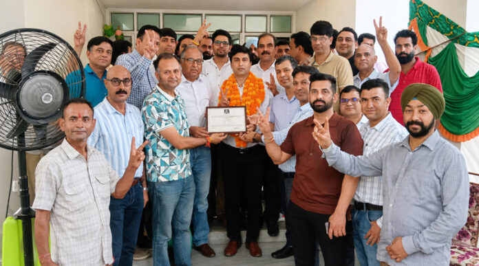 Engineer Sachin Tickoo being felicitated on being elected as president of JKEEGA, after election in Jammu on Thursday. Engineer Sachin Tickoo being felicitated on being elected as president of JKEEGA, after election in Jammu on Thursday.
