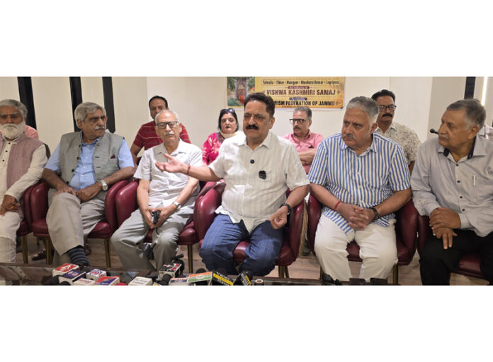 Representatives of various KP bodies and MKBYWS at a press conference at Jammu on Monday. -Excelsior/Rakesh Representatives of various KP bodies and MKBYWS at a press conference at Jammu on Monday. -Excelsior/Rakesh