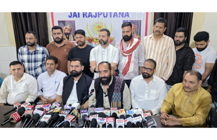 YRS leaders addressing a press conference at Jammu on Monday. -Excelsior/Rakesh YRS leaders addressing a press conference at Jammu on Monday. -Excelsior/Rakesh