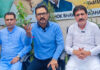 BJP spokepersons Abhijit Jasrotia and Altaf Thakur during a press conference in Srinagar on Thursday. — Excelsior/Shakeel