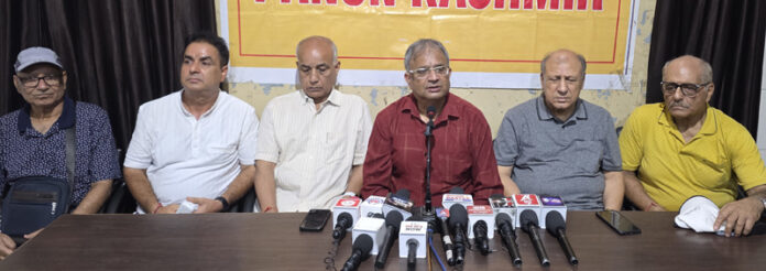 PK leaders during a press conference at Jammu on Thursday. —Excelsior/Rakesh